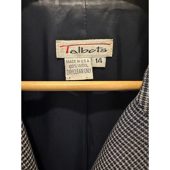Vintage 90s Talbots 100% Wool Houndstooth Blazer Size 14 MadeinUSA DarkAcademia - Picture 7 of 7